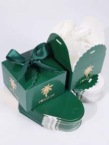 SHEIN 10 pièces/1 pièce Boîtes cadeaux avec rubans, boîtes à bonbons vertes avec ruban, boîtes à papier pour bonbons, convient pour les biscuits de mariage, les chocolats, les petits cadeaux/boîtes cadeaux pour la Fête nationale - S-blanc + ruban doré - Voir 11