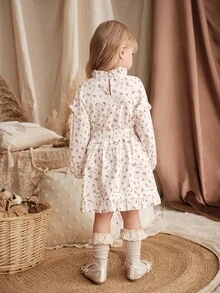 Loomiva Conjunto de 2 piezas para niña con blusa de cuello redondo de manga larga con estampado floral ditsy y falda de cintura elástica, conjunto de camisa con cuello con volantes para niñas, conjunto de camisa floral ditsy para niñas, conjunto de 2 piezas para niñas, conjunto de falda para niñas, conjunto de pétalos color rosa pálido, conjunto floral para niñas, conjunto cómodo y versátil casual, conjunto retro para niñas, conjunto de 2 piezas para niñas, de vuelta al colegio, camisa con cuello con volantes, conjunto de camisa floral ditsy, conjunto de camisa con cuello con volantes para niñas - Rosa - Ver 2