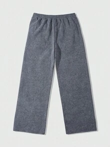 ROMWE MEN Street Life Men's Washed Patchwork Loose Drawstring Waist Casual Wide Leg Sweatpants - Grey - View 2