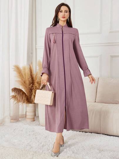 Yasmyna Purple Casual Loose Zip-Up Abaya For Women, Suitable For Autumn/Winter Outings