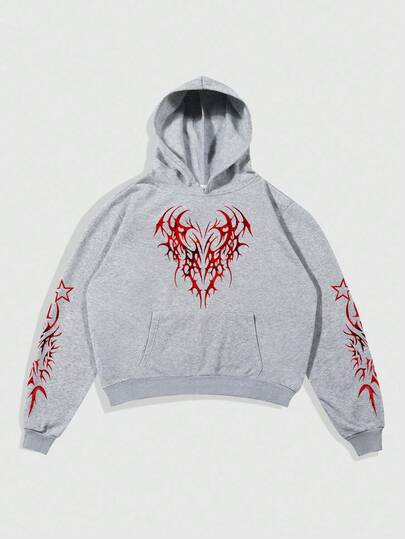 Goth بلوزة رياضية كاجوال للرجال مطبوعة بطباعة جرافيك مع كابوشون