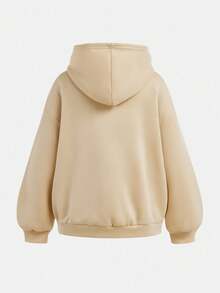 SHEIN Teen Girl Solid Color Numeric Print Hooded Sweatshirt With Cargo Pocket & Pants Two Pieces Tracksuit, Casual For Autumn/Winter - Beige - View 7