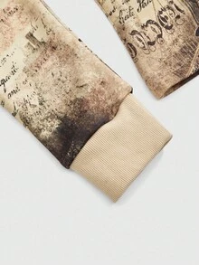 ROMWE Avant Y2K街頭風女款寬鬆大版鷹圖案與美國國旗印花連帽衛衣 - 杏色 - 查看 5
