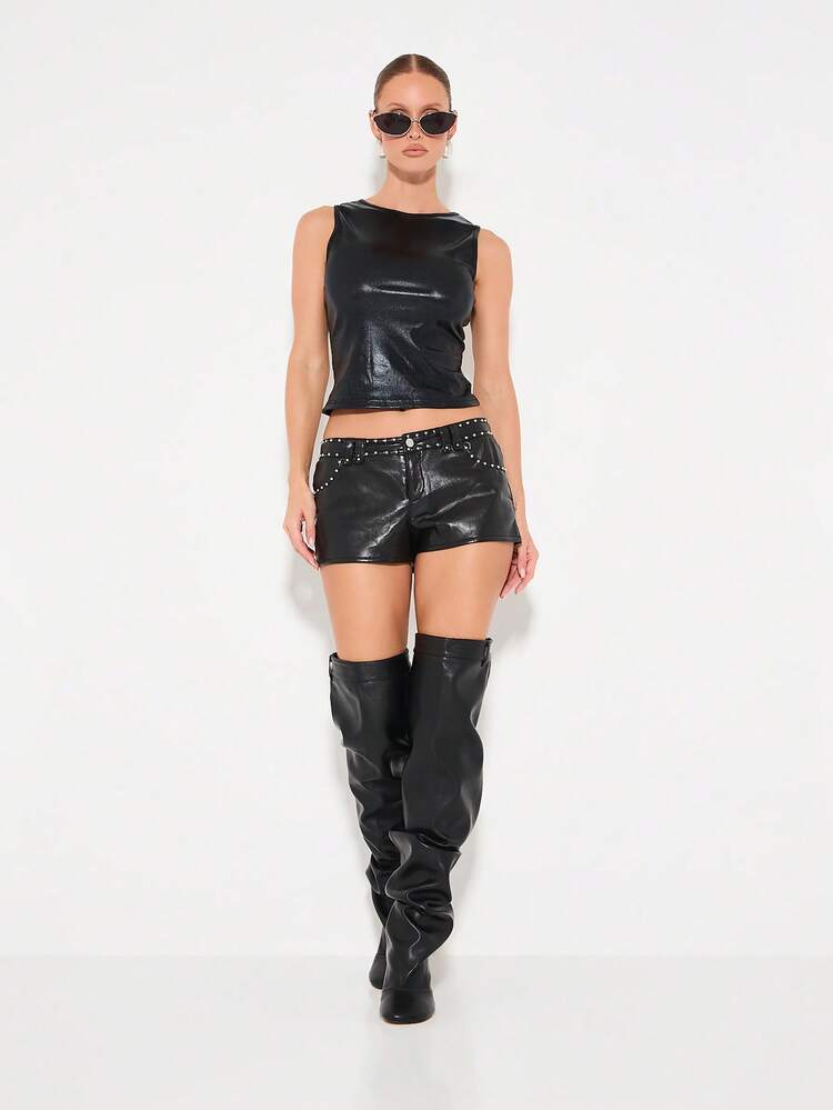 KIZN Metallic Ribbed Tank Top Sleeveless Crop Top Party Club Essential Fashion Statement Piece