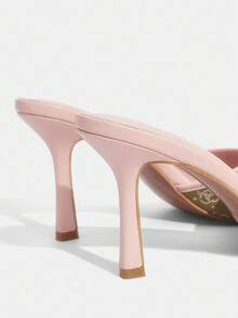 CUCCOO TILAWA 亚麻玫瑰花金扣装饰时尚性感圆头高跟穆勒鞋 - 粉色 - 查看 5