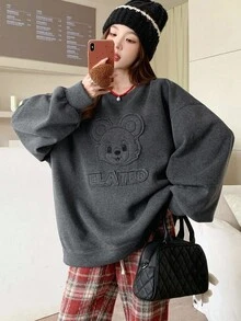 DAZY Women's Cartoon Print Thermal Lined Crew Neck Long Sleeve Sweatshirt Fall,Winter - Grey - View 3