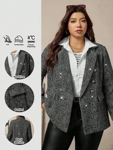 Zelara 大码女式时尚休闲双排扣翻领西装外套 - 黑色 - 查看 11