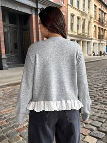 Easura Plus Size Women's Round Neck Long Sleeve Casual Romantic Lace Knitted Pullover Sweater Fall Winter Autumn - Grey - View 2