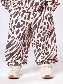SUMWON Girls Animal Print Two Piece Co-Ord Set Winter Wear Casual Oversized Hoodie Sweatshirt With Joggers Matching Set Autumn Outfit - Coffee Brown - View 4
