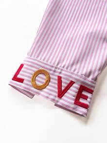 Franclia Classic Striped Long Sleeve Shirt, Delicate Embroidered Pattern, Loose & Comfortable Fit - Pink - View 5