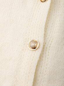 Franclia Damen Lässiger Alltags-Pendler einfacher vielseitiger College-Stil einfarbiger Cardigan mit großem Kragen und Einzelknopfleiste, Herbst/Winter - Aprikosenfarben - Übersicht 5