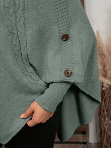 EMERY ROSE Suéter elegante de mujer de unicolor, de cuello alto con botones, estilo capa de manga larga tipo murciélago, de punto, para otoño/invierno - Verde Oliva - Ver 5
