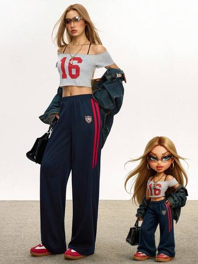 Rina Fox 2025秋冬女装时尚松紧腰带宽松运动裤