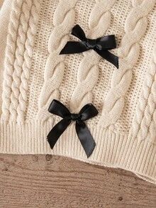SHEIN Toddler Girls' Colorblock Bow Decor Turtleneck Long Sleeve Sweater Fall Winter - Khaki - View 6