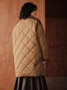 Uhlyne Uhlyne Autumn/Winter New Retro European Style Layered Color-Block Shirt Collar Diamond Plaid Padded Coat, Simple Versatile Loose Casual Padded Coat - Brown - View 4