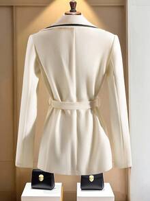 GlowEve Áo khoác Blazer nữ thiết kế cổ áo tương phản, eo bó sát, kiểu dáng thanh lịch, thường ngày/công sở, màu mơ, tay dài, thu/đông - Màu be - Xem 2