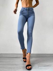 EURMUSE Slim Fit High-waisted Jeans - Medium Wash - View 5