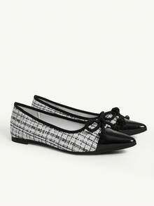 CUCCOO CHICEST Zapatos planos para mujer, unicolor con estampado de albaricoque, correa con cadena, adecuados para todas las estaciones - Negro - Ver 9