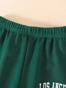 SHEIN Explorewe 3 件套女童休闲连帽衫、吊带背心和运动裤套装，时尚印花设计，适合日常休闲装、学校装、春秋季 - 綠色 - 查看 4