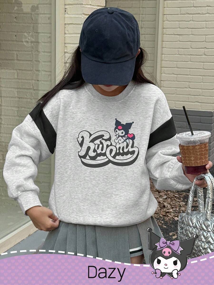 HELLO KITTY AND FRIENDS | SHEIN DAZY 秋冬款 Tween Girl 圆领针织撞色字母图案卫衣