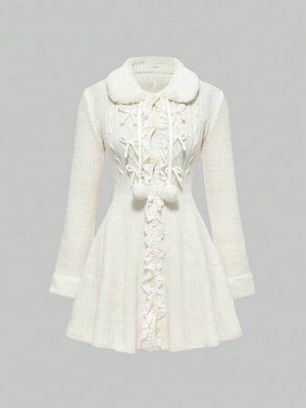 Kawaii Hime Gyaru Cute & Sweet Furry Collar Women Sweater Dress