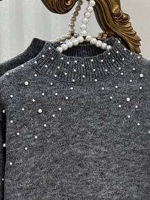 SHEIN Vestido de suéter elegante para niñas jóvenes, otoño e invierno - Gris - Ver 2