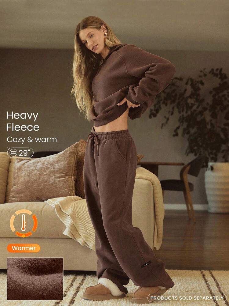 Heavyweight Fleece Oversized Fit Adjustable Drawstring Waist Basic Wide Leg Joggers With Side Pockets Daily Casual  Thermal Warm Winter