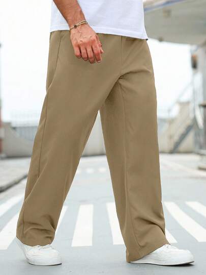 ResortEase Plus Size Men's Casual Everyday Commute Simple Solid Color Drawstring Waist Loose Straight Leg Pants, Fall