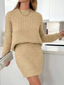 EURMUSE Casual Rib Knit Sweater & Mini Rib Knit Sweater Skirt Co-Ords - Mocha Brown - View 7