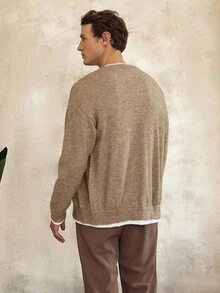 Manfinity Homme 男士纯色简约休闲开衫，Old Money，秋冬 - 彩色 - 查看 2