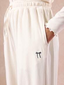 SUMWON Girls Cozy Ribbed Knit Co-Ord Set With Long Sleeve Button Up Cardigan And Wide Leg Pants Winter Holiday Wear Two Piece Outfit Fall - Beige - View 7