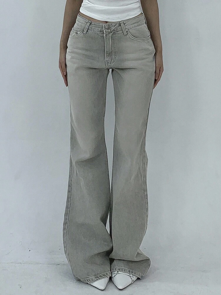 Women's Pocket Wide Leg Casual Versatile Jeans Low Rise Jeans