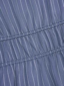Sweetra 前系带深 V 开衩喇叭袖收腰合身棕色和白色条纹休闲、日常、通勤、约会之夜优雅休闲衬衫上衣，加大码 - 霧霾藍 - 查看 4