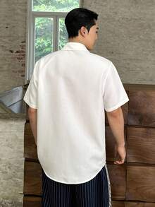 SWAVVY Digital Print Turndown Collar Loose Fit Short Sleeve Shirt For Men - Beige - View 2