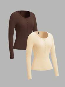 SHEIN EZwear Bộ 2 áo len cardigan dài tay cho nữ, Thu/Đông - Nhiều màu - Xem 3