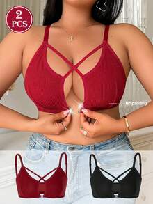 2 pièces Soutien-gorge grande taille à fermeture frontale, soulève et soutient