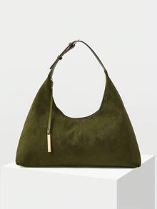 MOTF PREMIUM BOLSO DE HOMBRO TIPO CUBO DE ANTE SÓLIDO EXTRA GRANDE, COMBINA PERFECTAMENTE CON ATUENDOS DE OTOÑO PARA MUJER - Verde - Ver 1