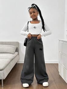 SHEIN Tween 女童保暖内衬裤，适合秋冬季户外运动 - 灰色 - 查看 4