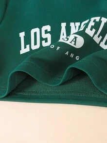 SHEIN Explorewe 3 件套女童休闲连帽衫、吊带背心和运动裤套装，时尚印花设计，适合日常休闲装、学校装、春秋季 - 綠色 - 查看 8