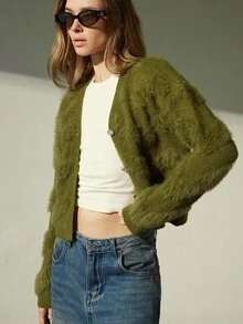 Aveloria Modichic Áo len cardigan cổ chữ V rộng rãi, mềm mại, sang trọng kiểu Pháp - xanh quân đội - Xem 5