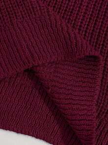 SHEIN Tall Tall Size Casual Rib Knit Crew Neck Women Sweater Everyday School Fall - Burgundy - View 6