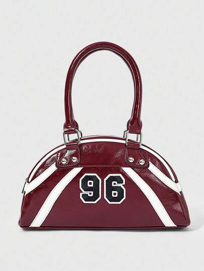 Modische Nummer & gestreifte Mini Umhängetasche, Rot