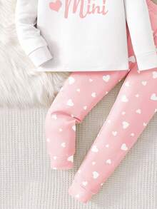 1set Baby Girls' Snug Fit Pajamas, English Heart Print, Long Sleeve Top And Pants, Spring/Autumn Fall Winter - White - View 5