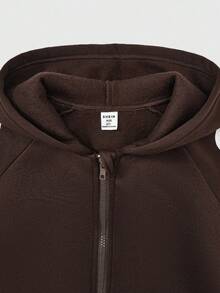 SHEIN Explorewe 1pc Young Girls Brown Hooded Long-Sleeved Jacket,Letter Print,Front Zipper,Brown And White Polka Dot,Autumn,Streetwear,,Casual,Warm,Princess - Multicolor - View 3