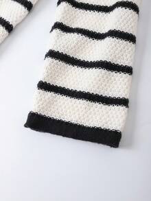 Franclia Áo khoác cardigan sọc màu tương phản cá tính, thời trang thu đông mới cho nữ - Đen và trắng - Xem 5
