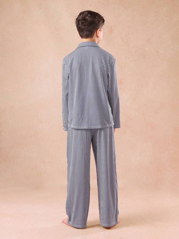 Striped Button Down Collared Pajama With Pants