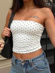 INAWLY Minimalist Polka Dot Casual Fitted Cropped Camisole Top For Women