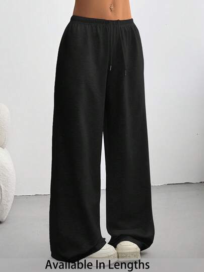 SHEIN Tall CURVE Plus Size Women's Solid Color Drawstring Waist Wide Leg Loose Casual Sweatpants/Winter