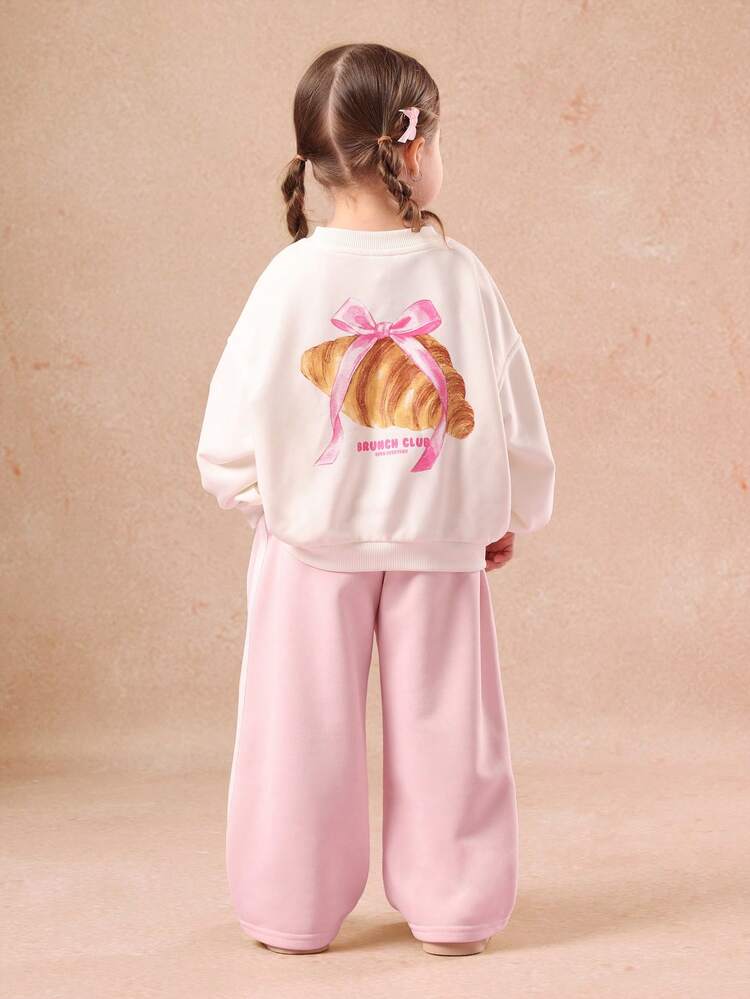 Oversized Sweatshirt With Croissant Print And Wide Leg Pants