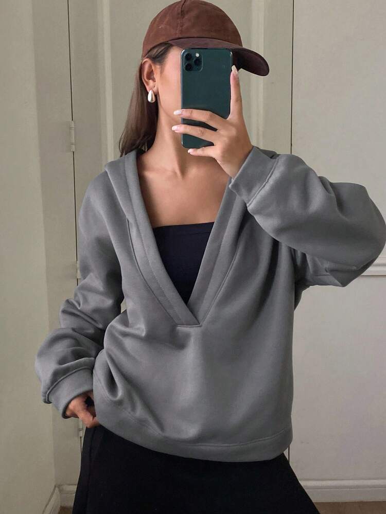 Women's Casual Loose Fit Solid Color Hoodie, Thermal Lined, Long Sleeve, Autumn/Winter